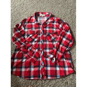 Eden & Olivia Womens Button up Plaid Red Check Pattern Plus Size 1X Long Sleeve